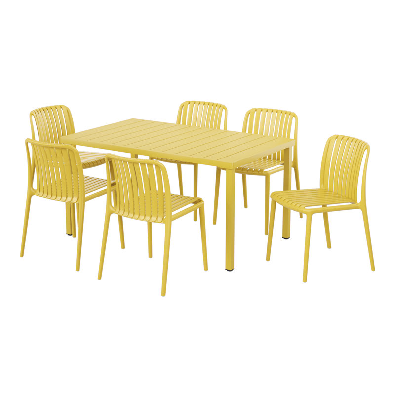 6-Person Outdoor Rectangular Dining Set, Yellow