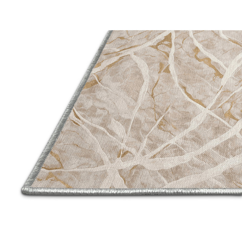 Machine Washable Beige Area Rug, Rectangle 8' x 12'