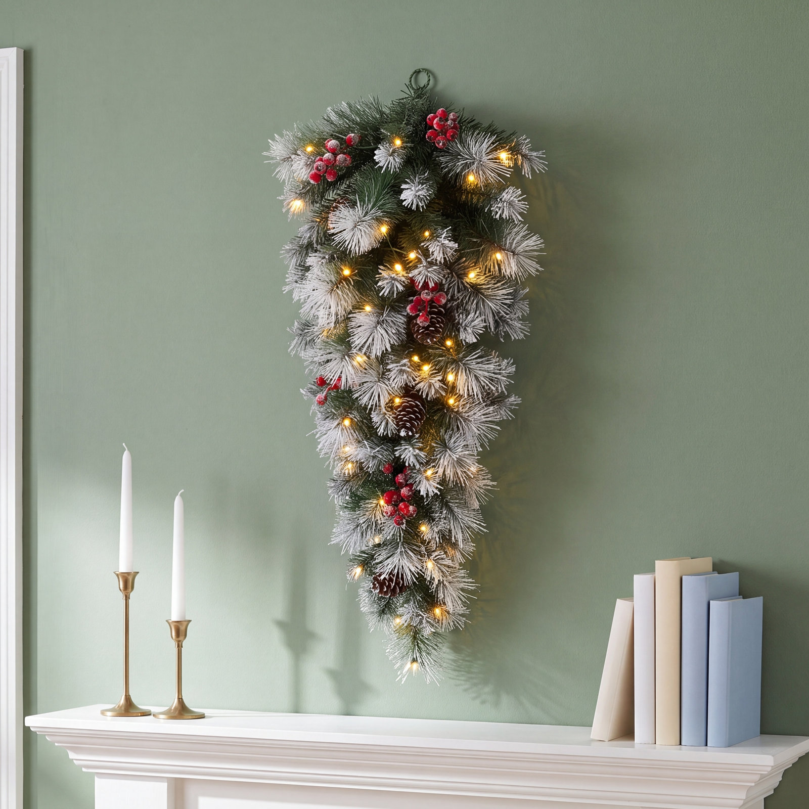 Heyder 18" Frosted Pre-Lit Christmas Swag