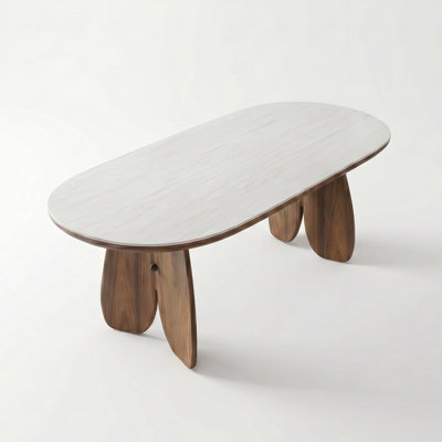 55" Mid-Century Oval Sintered Stone Dining Table with Wood Pedestal Base, Seats 4