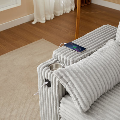 NOUVEAU Canapé-lit à causeuse blanc avec accoudoirs de rangement, port USB