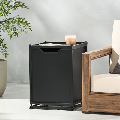 Outdoor Metal Tank Holder Side Table, Matte Black Finish, Modern Design With Simple Lines, Multi - Functional Use, Powder Coated Iron, 16.16 X 21.49 Size Clean Lines Design, Usage, Iron Frame, Width,