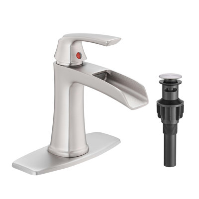 Waterfall Bathroom Faucet With Pop-Up Drain And Deck Plate - Single Handle Bathroom Faucet