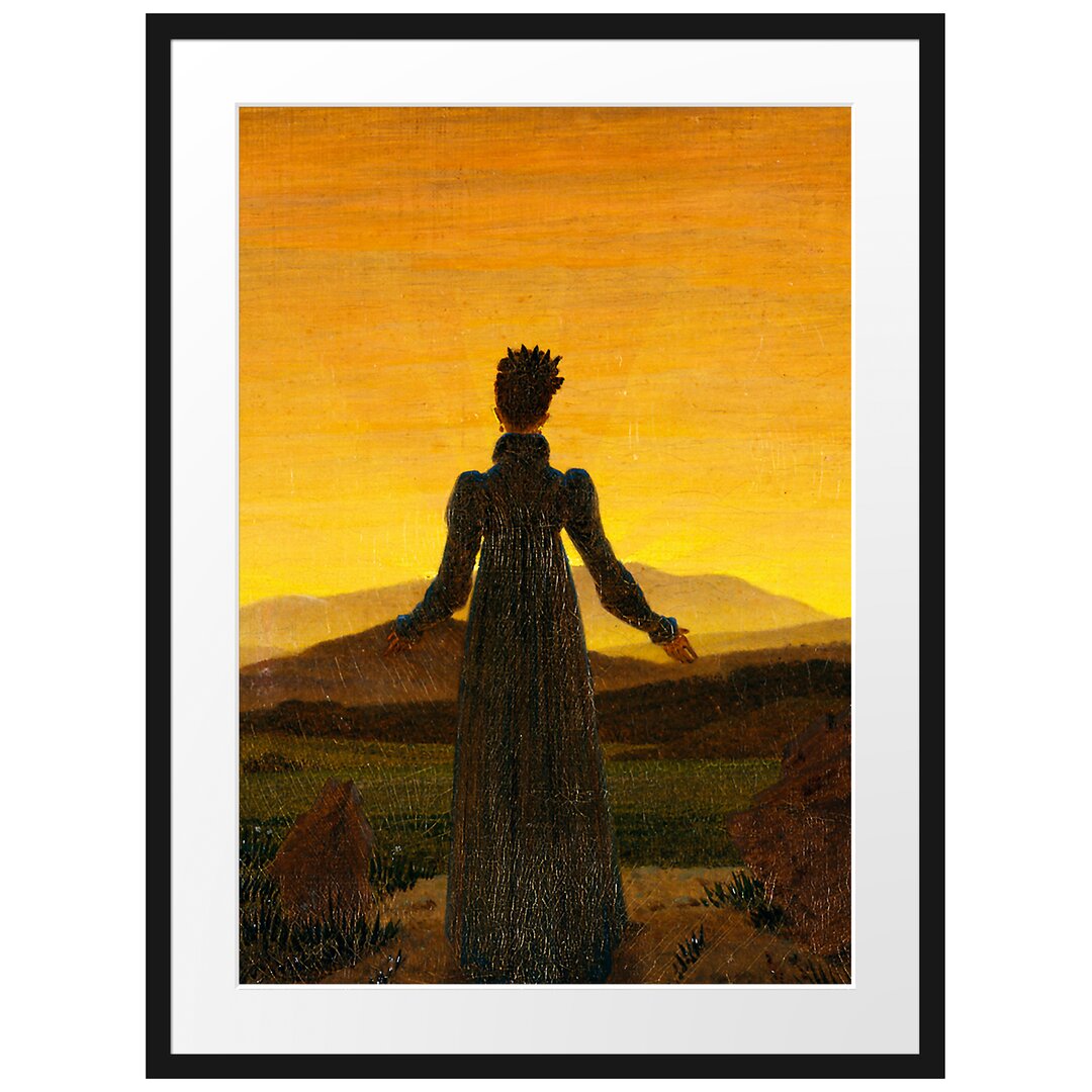 Gerahmter Grafikdruck Woman in Front of Setting Sun von Caspar David Friedrich