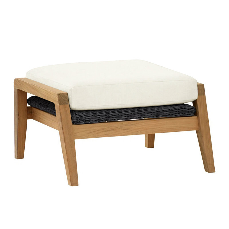 Spencer Outdoor Teak Ottoman, Cloud, Spencer Black