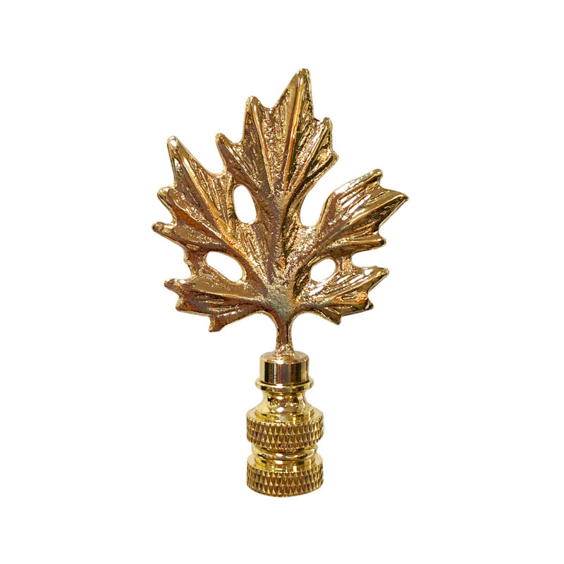 Maple Leaf Lamp Finial, Polished Brass