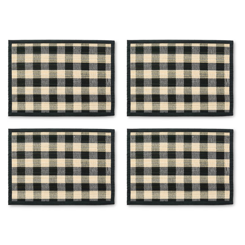 Woven Check Straw Placemats, Black
