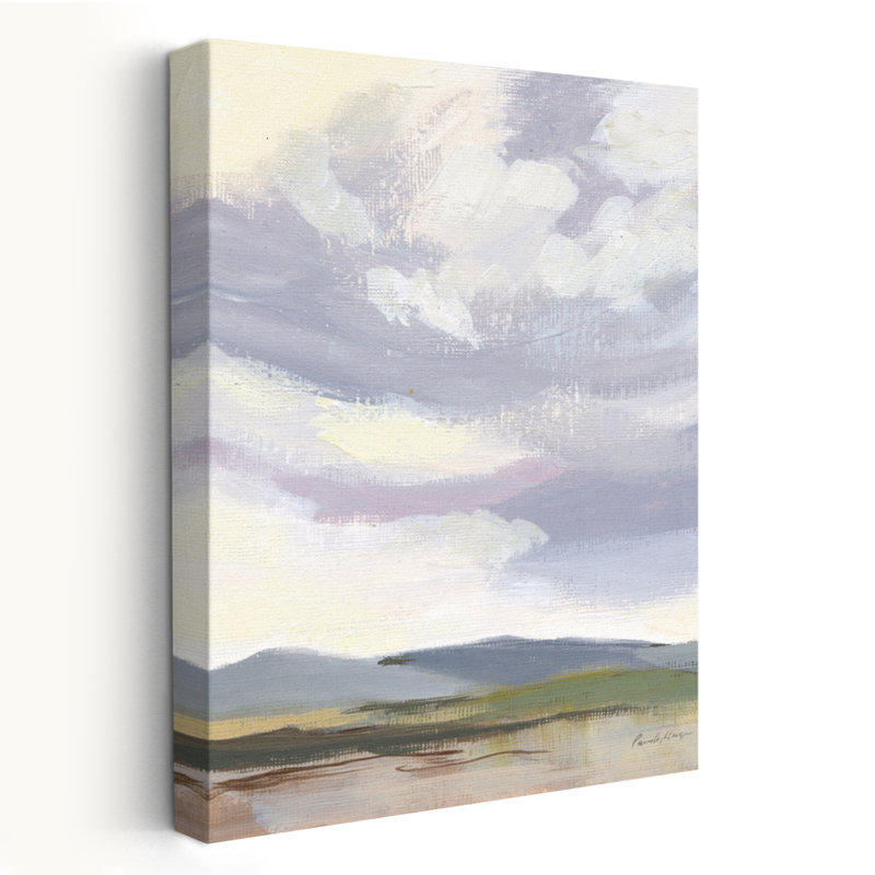 May Sky - bleu, brun, coups de pinceau, nuages, H 24 po x l 16 po