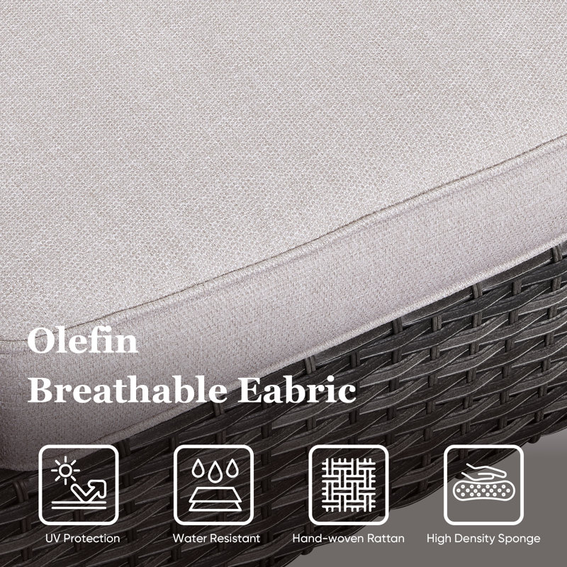 Chaise longue d'extérieur en osier Dharach, gris, Beige