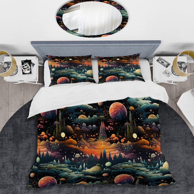Landscape In Space Pattern II - Ensemble de housse de couette à motif floral, Housse de couette pour très grand lit et 2 très