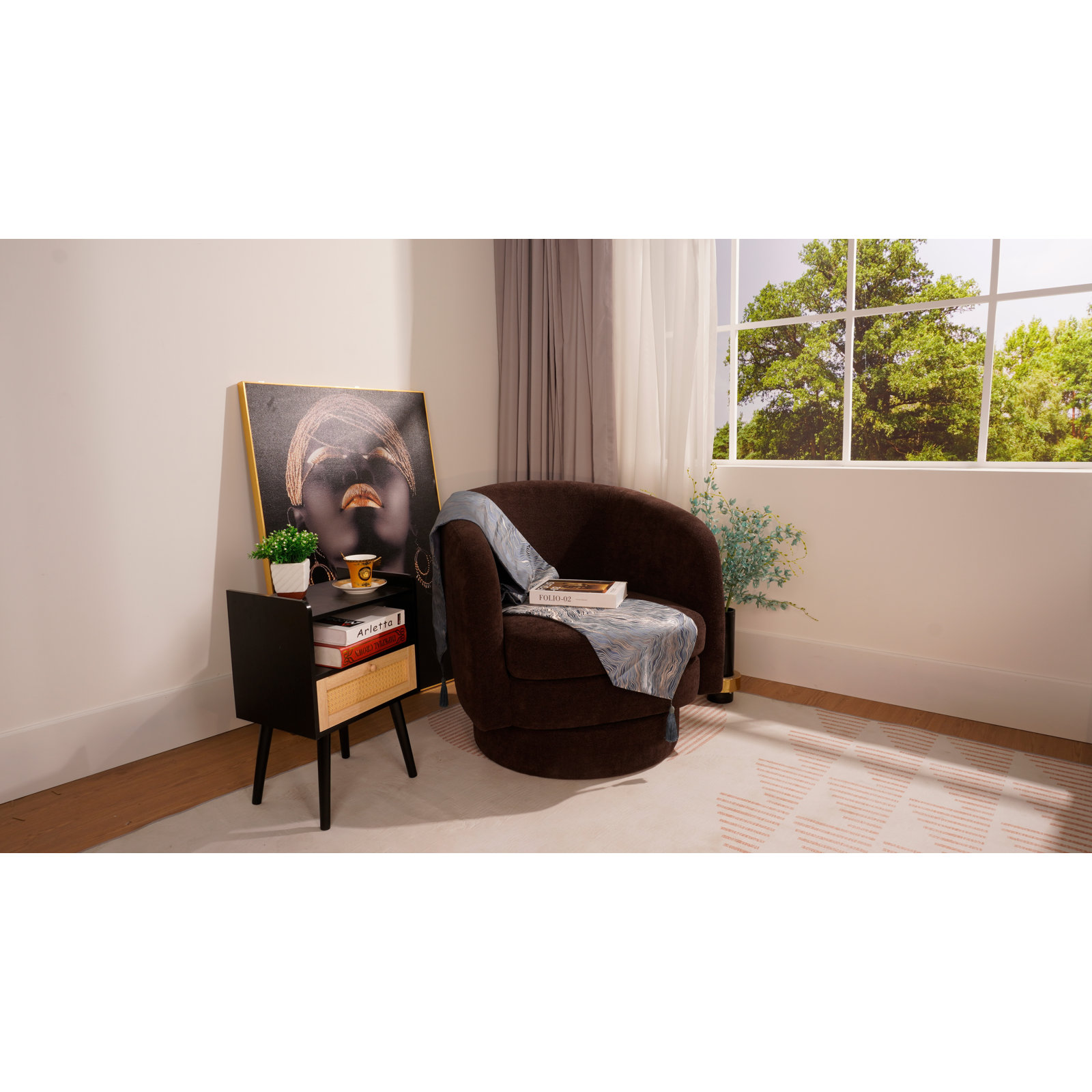 Genoa Upholstered Swivel Barrel Chair, Brown