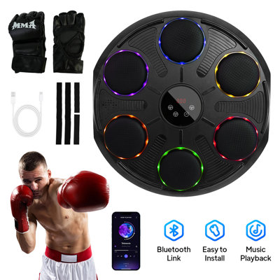 Cible de boxe musicale BAOKALER Bluetooth, machine de boxe électronique murale avec lumières colorées, 12 modes et vitesses, comprend des gants de boxe, convient aux adultes et aux enfants Équipement de bureau à domicile
