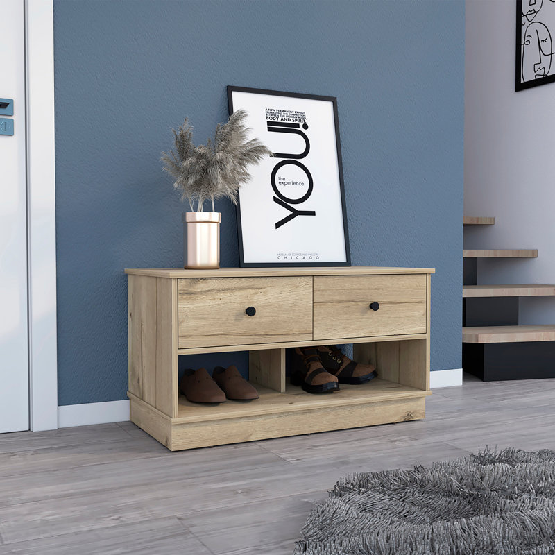 Banc de rangement rectangulaire à 2 tiroirs et 2 tiroirs, Beige