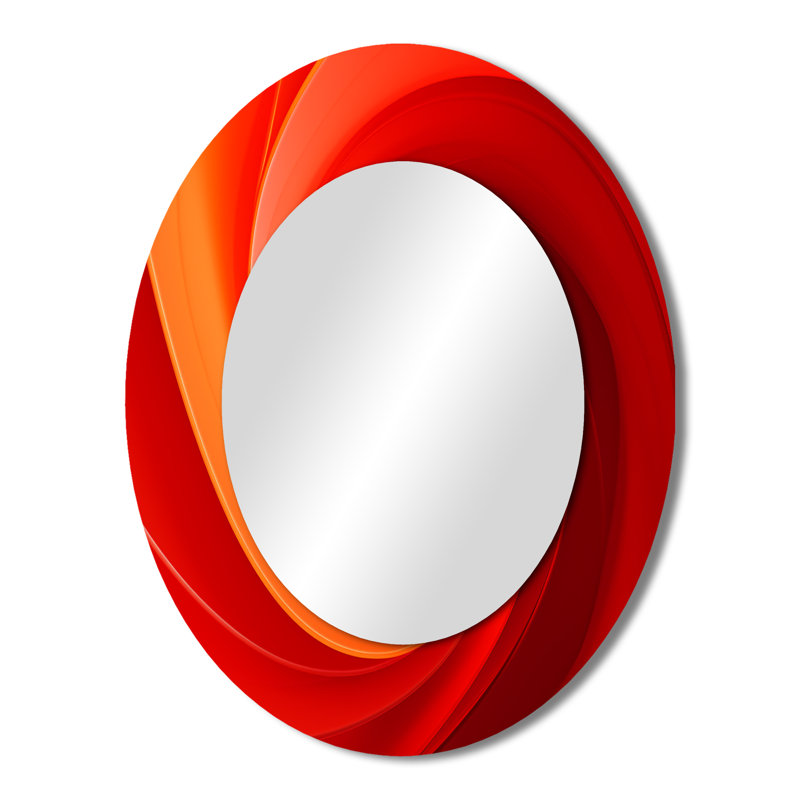 Red Perpetual Pulse Vortex III - Large Oval Wall Mirror On Metal, 43" x 33"