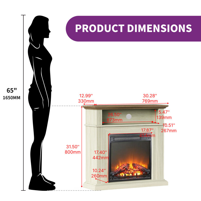Foyer électrique Winston Porter l 30,28 po avec télécommande à cinq flammes, Crème, crème