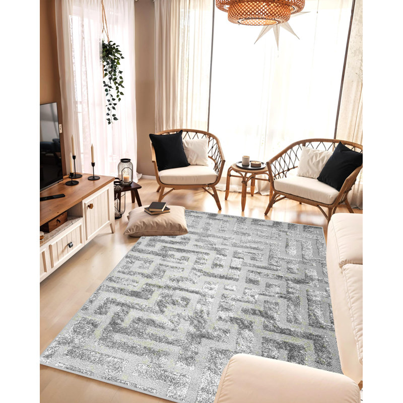 Tapis à motif géométrique abstrait moderne en peluche de conception de chambre à coucher 1520 de Nouraish (gris, 5 x 8 (5 pi 2 po x 7 pi 5 po))