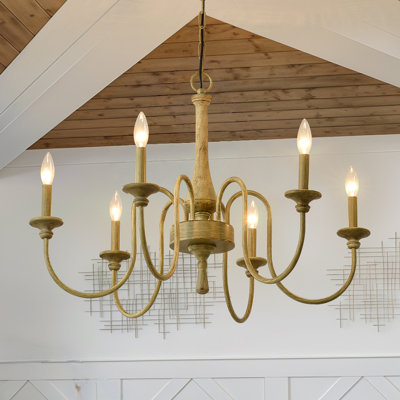 6-Lights French Country Chandelier, Farmhouse Vintage Rustic Candle Style Chandelier Light Fixture, Retro Wood Chandelier For Dining Room, Living Room,Entryway,Foyer