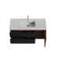 Meuble-lavabo Grace en noyer avec lavabo à surface solide blanc brillant et tiroirs noirs doux, meuble-lavabo mural flottant pour salle de bain moderne, lavabo une pièce blanc brillant, pré-assemblé