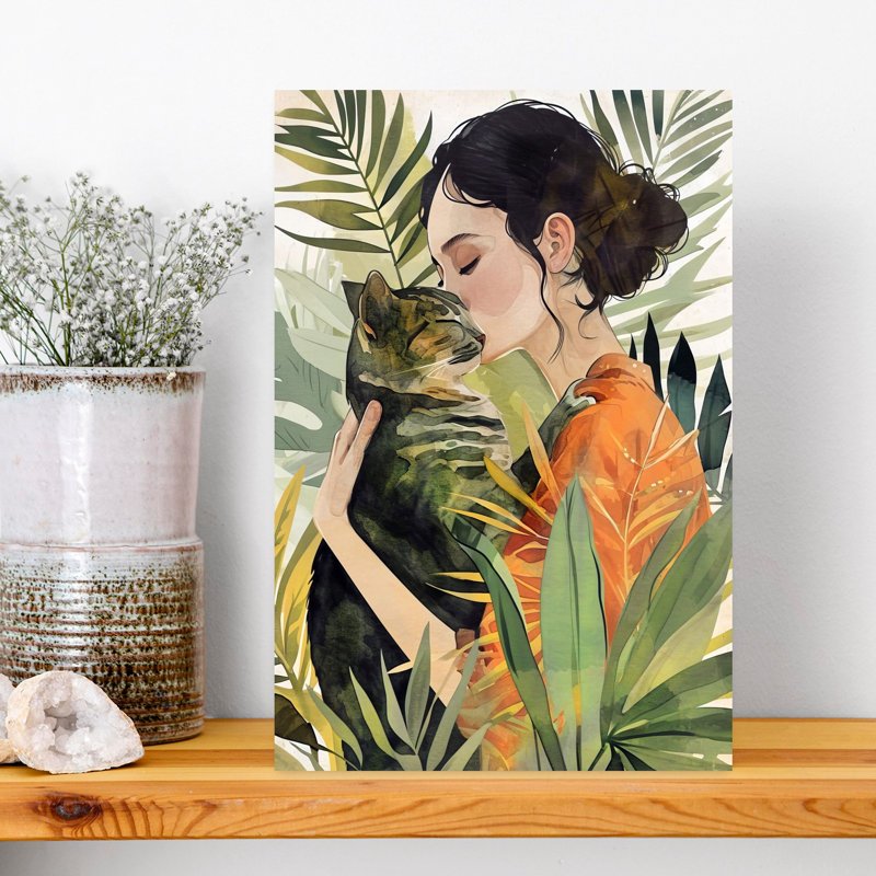 Art mural mural, "Chat amoureux tropical", H 18 po x l 12 po