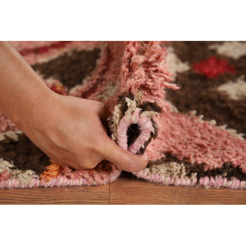 Tapis marocain en laine rose fait à la main 8 x 11