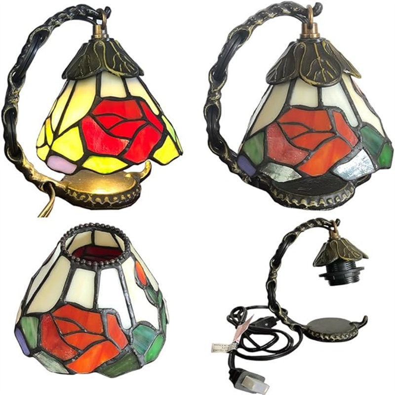 Tiffany Style Rose Pattern Small Colored Glass Table Lamp