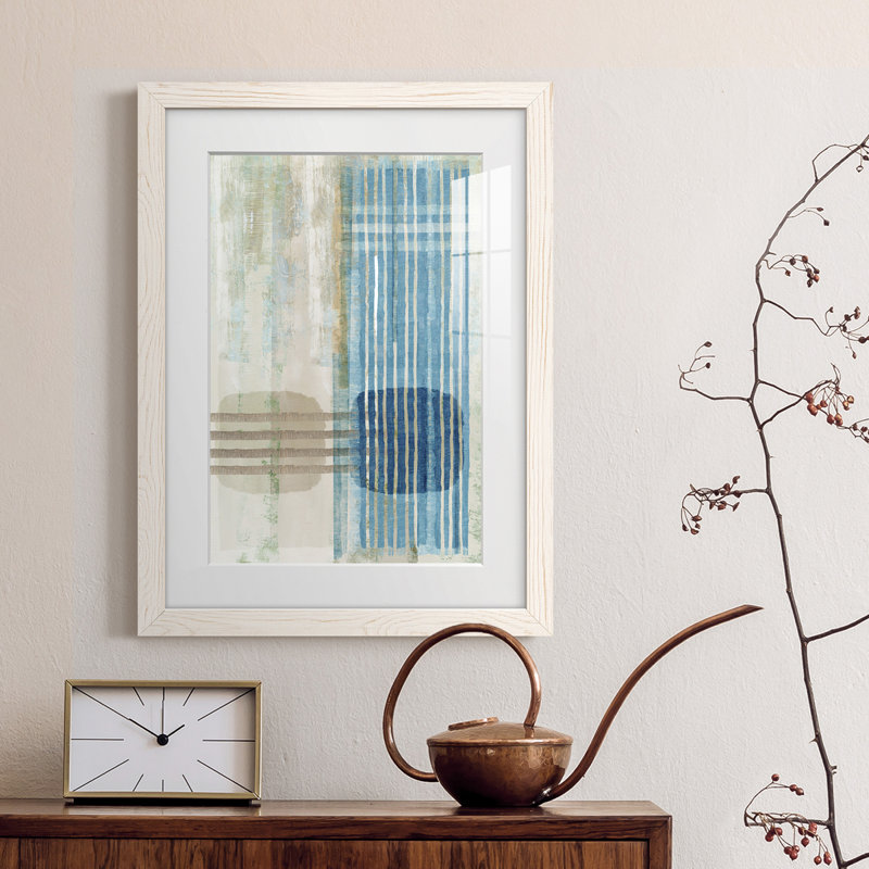 Bleu bleu Horizon III encadré mat de qualité supérieure - prêt à être suspendu, H 31,5 po x l 23,5 po x P 1 po, Blanc