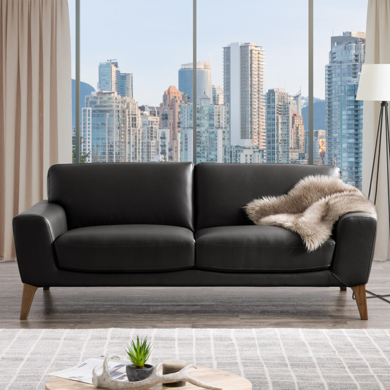 Neidlinger 78'' Faux Leather Sofa, Black Faux Leather