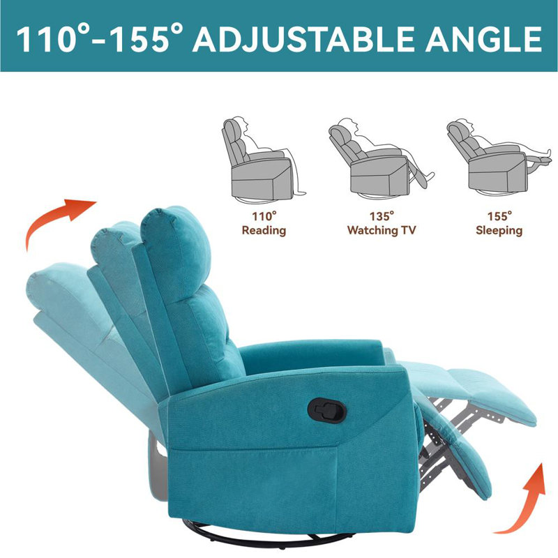 Modern Rocking Swivel Recliner, Blue