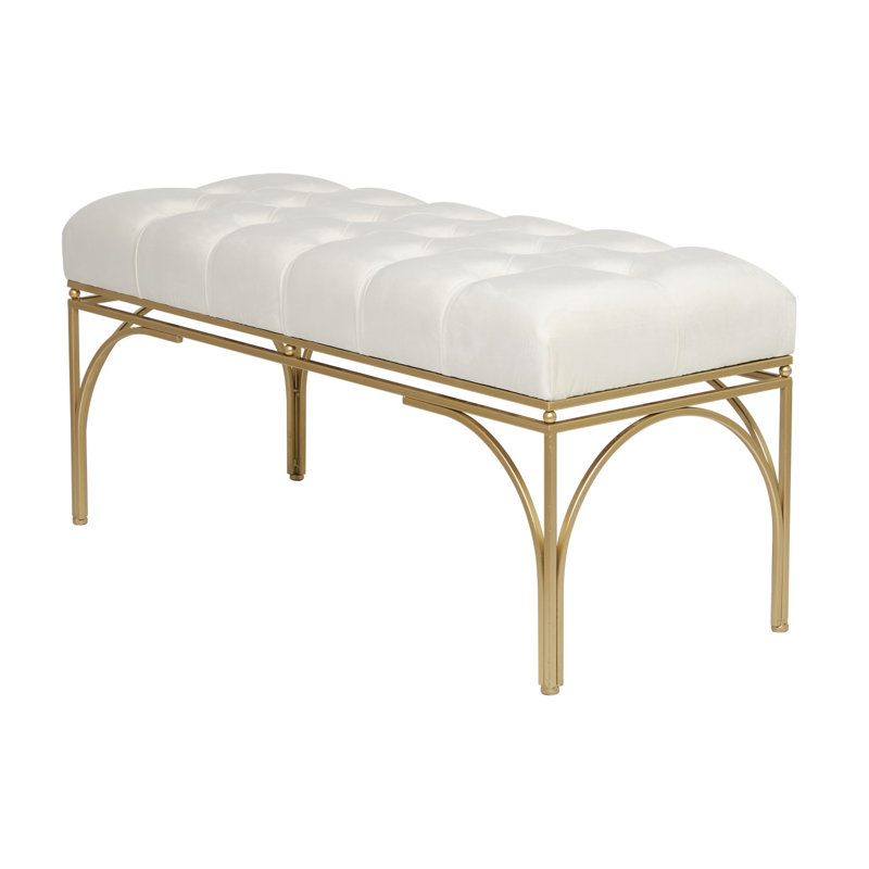 Dayzia Velvet Upholstered Bench, White, 18" H x 39" W x 16" D