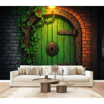 Peel and Stick Wallpaper Rustic Door Overgrown Ivy Medieval Setting Wall Murals 69"H x 96"W Removable PVC Wall Paper Self-Adhesive Wall Decor for Bedroom Living Room Home Office