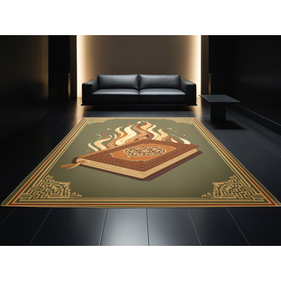 Soft Plush Polett Book And Torch Symbol Classic Oriental Area Rug in Brown – LightBrown Binding