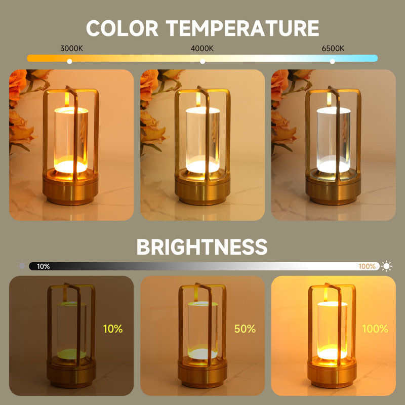 6.9'' Battery Powered Integrated Led Outdoor Table Lamp (Set of 2), Gold