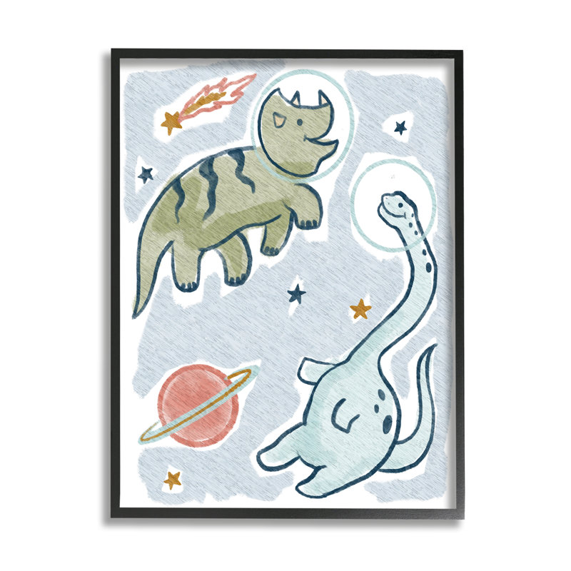 «Playful Dinosaurs Outer Space Planets Stars» par Lil 'Rue - impression, H 30 po x l 24 po x P 1,5 po