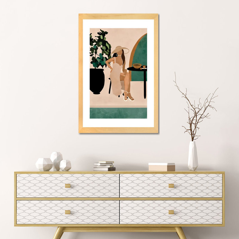 Brunch au bord de la piscine par Bria Nicole-impression d’art graphique, Toile avec cadre en bois beige, Blanc