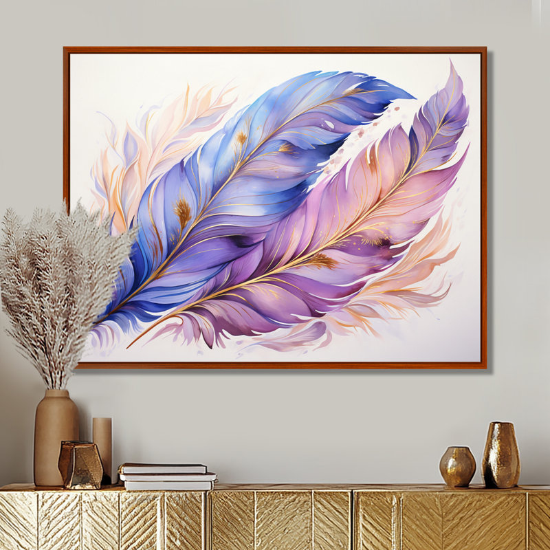 Phelan - Plumes, art mural, Toile avec cadre flottant brun, H 16 po x l 32 po x P 1 po