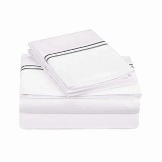 400TC Double Embroidery Sateen Solid Cotton 4 Piece Sheet Set Fitted Sheet Fits Upto 16" Deep Pocket