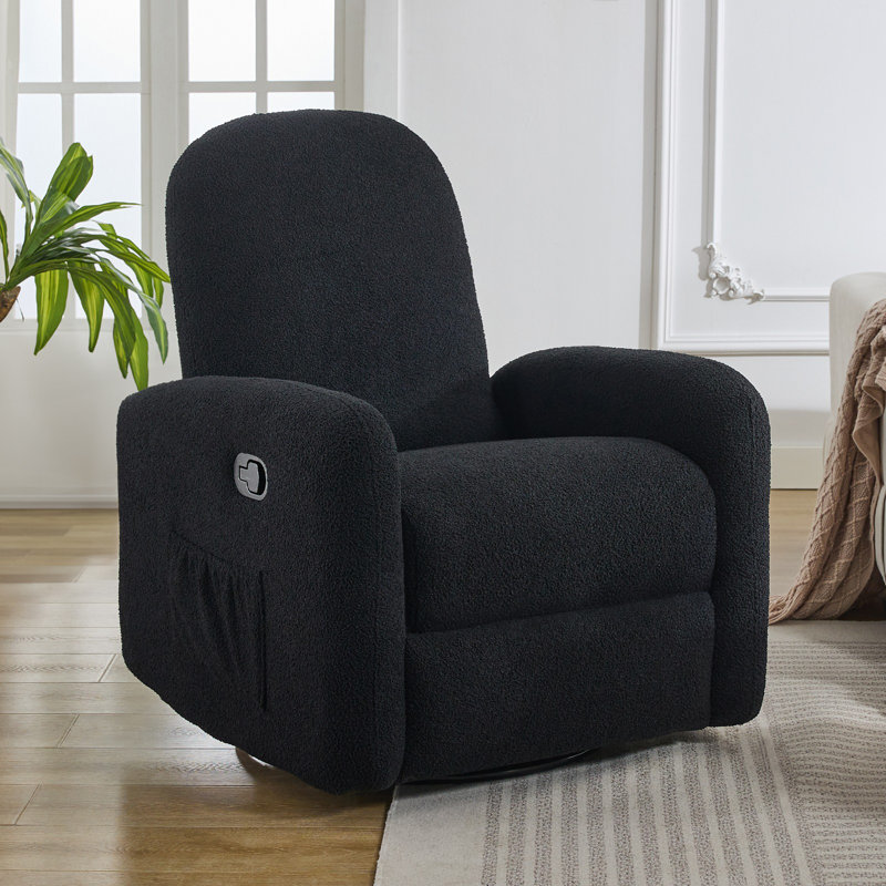 Haaniyah Boucle Fabric Swivel & Rocking Recliner, Black Teddy