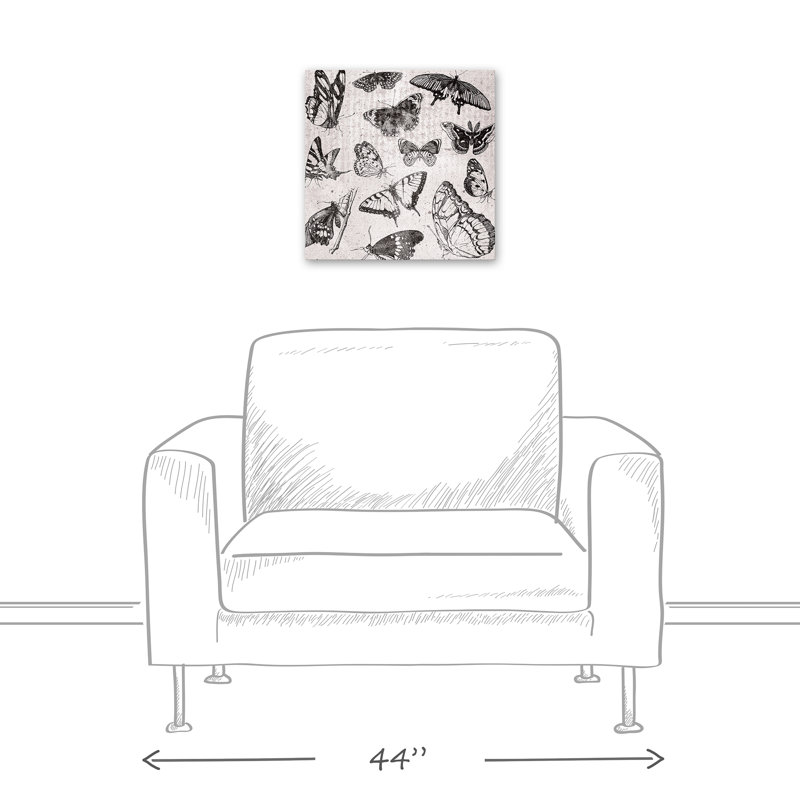 Papillons en niveaux de gris sur toile, H 12 po x l 12 po x P 1,25 po