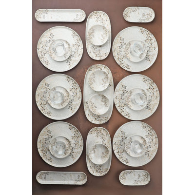 29-Piece Breakfast Set, 100% Porcelain | Includes 6 Plates (9.4 in), 2 Olive Ovals, 1 Large Platter (9.8 in), 2 Medium Platters (8.7 in), 4 Bowls (4 in), 6 Tea Cups & 6 Saucers | Dishwasher & Microwave Safe, Elegant Dining Experience