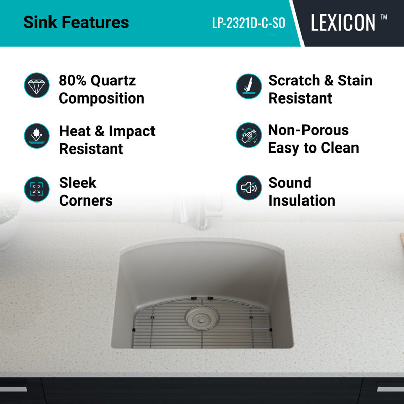 23" x 21" Platinum Quartz Kitchen Sink, D Shape Single Bowl Sink, Drop-in Sink, Undermount Sink, Granite Kitchen Sink