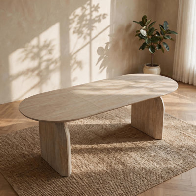 Extendable Oval Wood Dining Table – 3-Size Adjustable, Dual-Pillar Design