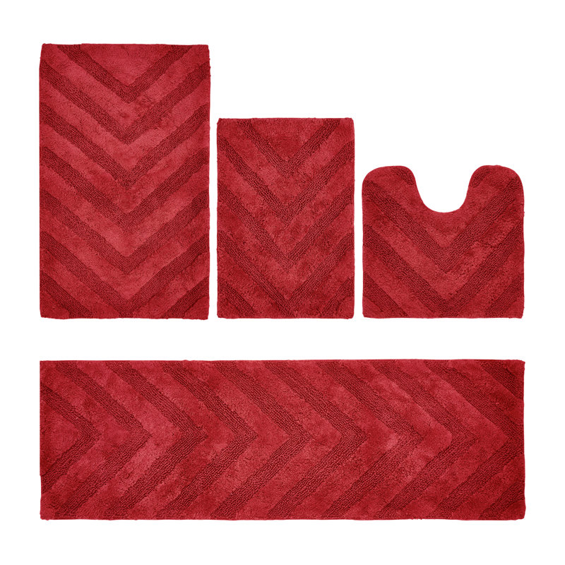 Hugo Premium 100% Cotton 2370 GSM 4-Piece Tufted Bath Rug Set with Non-Slip Spray Latex Backing, OEKO-TEX® Certified, Super Absorbent & Machine Washable, Red