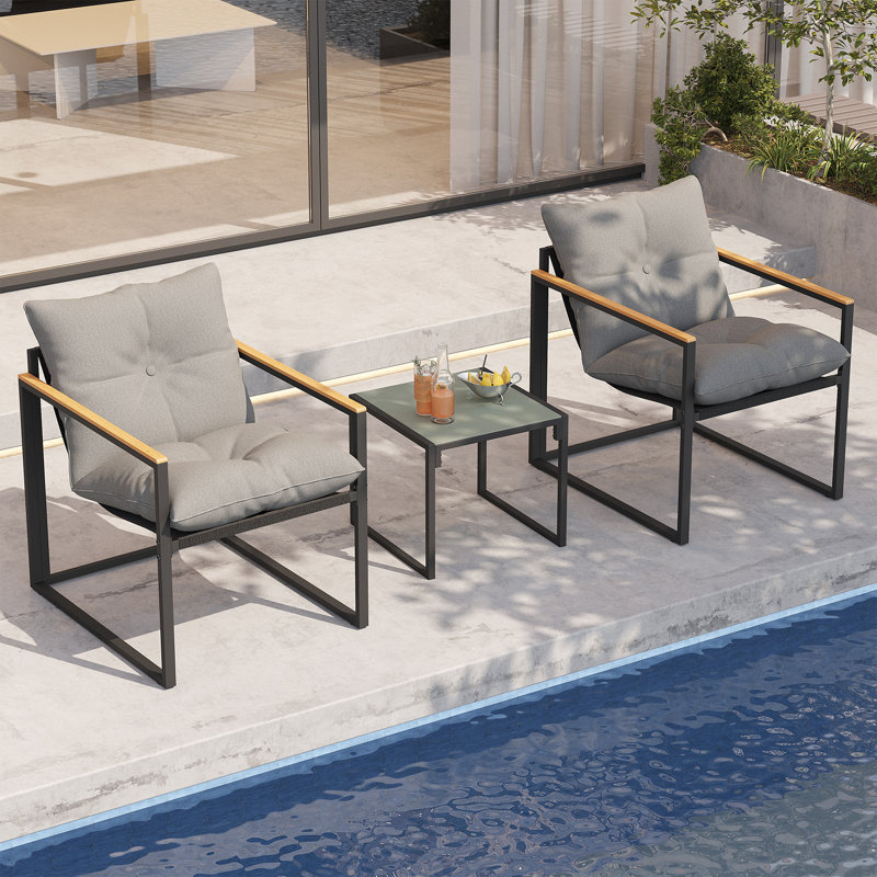 3-Piece Patio Furniture Set Courtyard Dialogue Outdoor All-Weather Wicker Furniture With A Table And Cushions, Gray