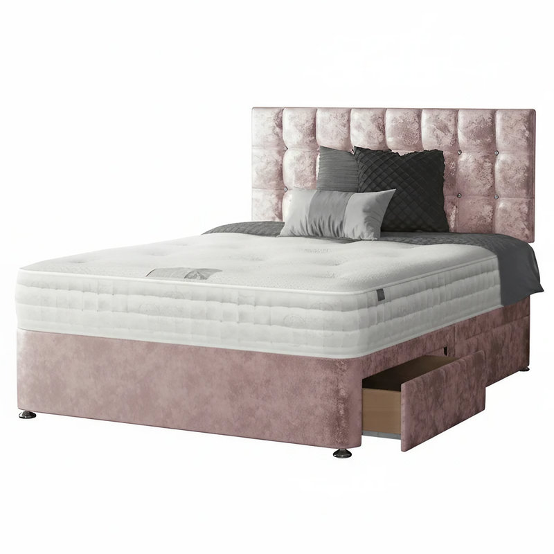 Falconer Upholstered Divan Bed, Super King (6'), 4 Drawers, Pink