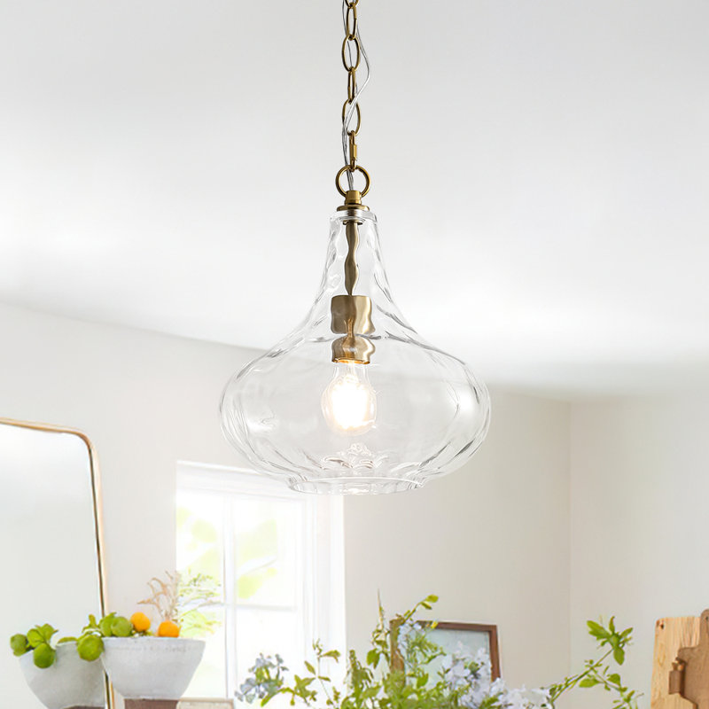 Luminaire suspendu en verre ondulé 1 lumière, Laiton brossé
