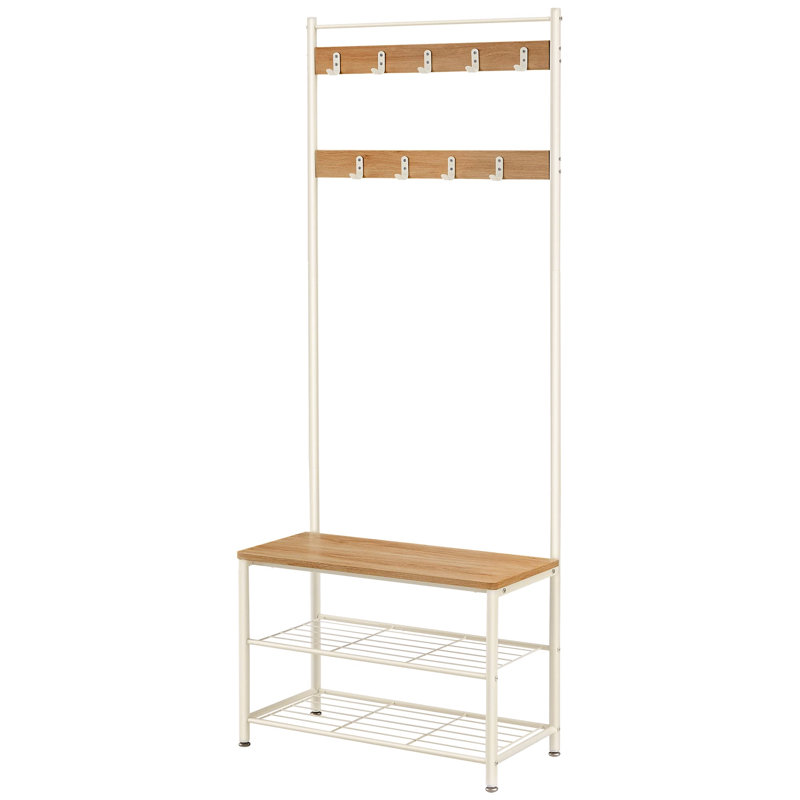 Aaditiya Hall Tree 70cm Wide with Bench and Shoe Storage, Light Brown/White