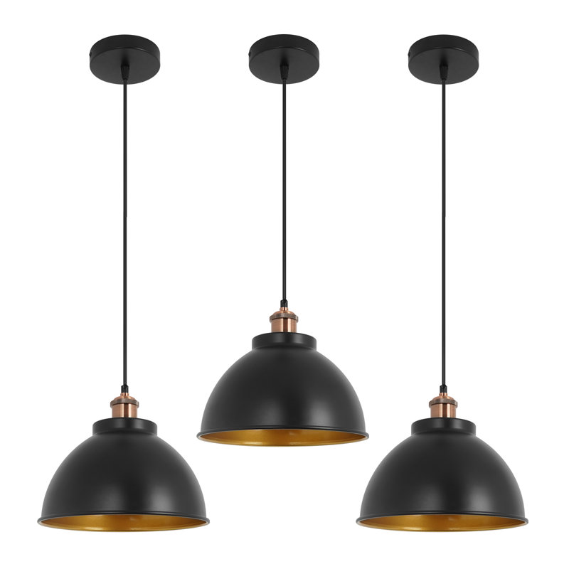 3-Light Black Brass Single Pendant 