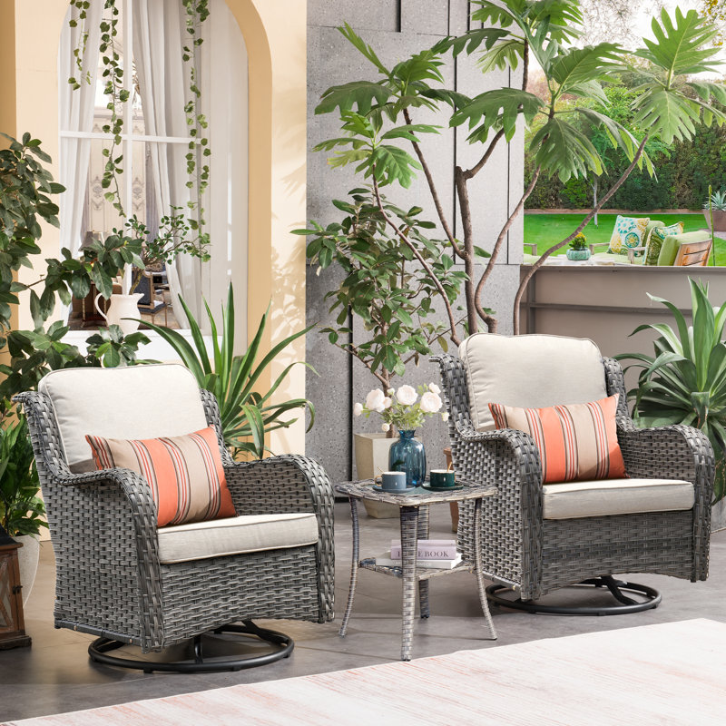 Guillen 2 - Person Patio Conversation Set with Cushions, Beige, Gray
