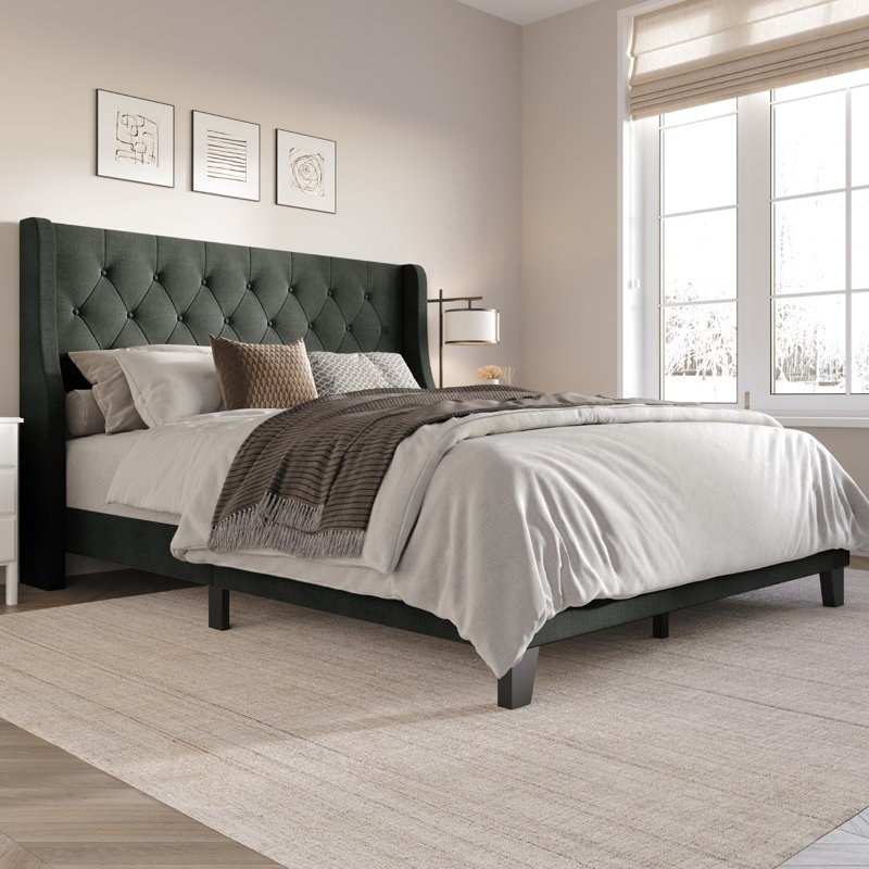 Araylia Upholstered Bed, King, Charcoal Grey