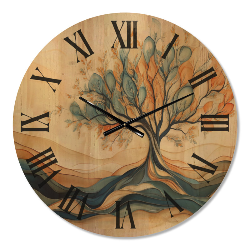 Horloge murale surdimensionnée en bois de style bohème, Arbre de vie soufflé par le vent, Médium